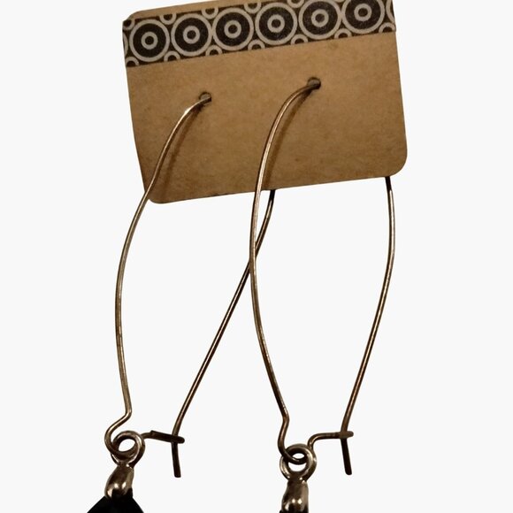 Silver Black Teardrop Crystal Dangle Earrings Large Hoop Gothic - Picture 3 of 5